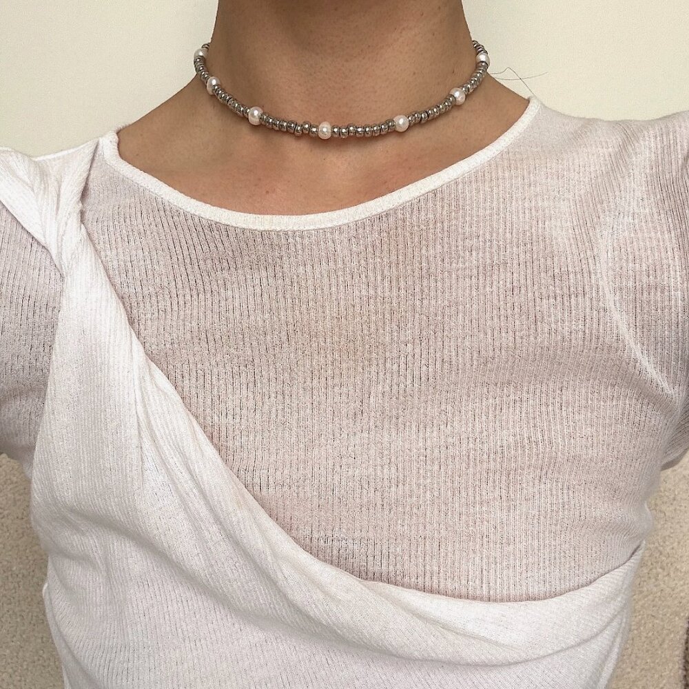Handmade Pearl Bead Choker Necklace | Pearl Beaded Choker Necklace